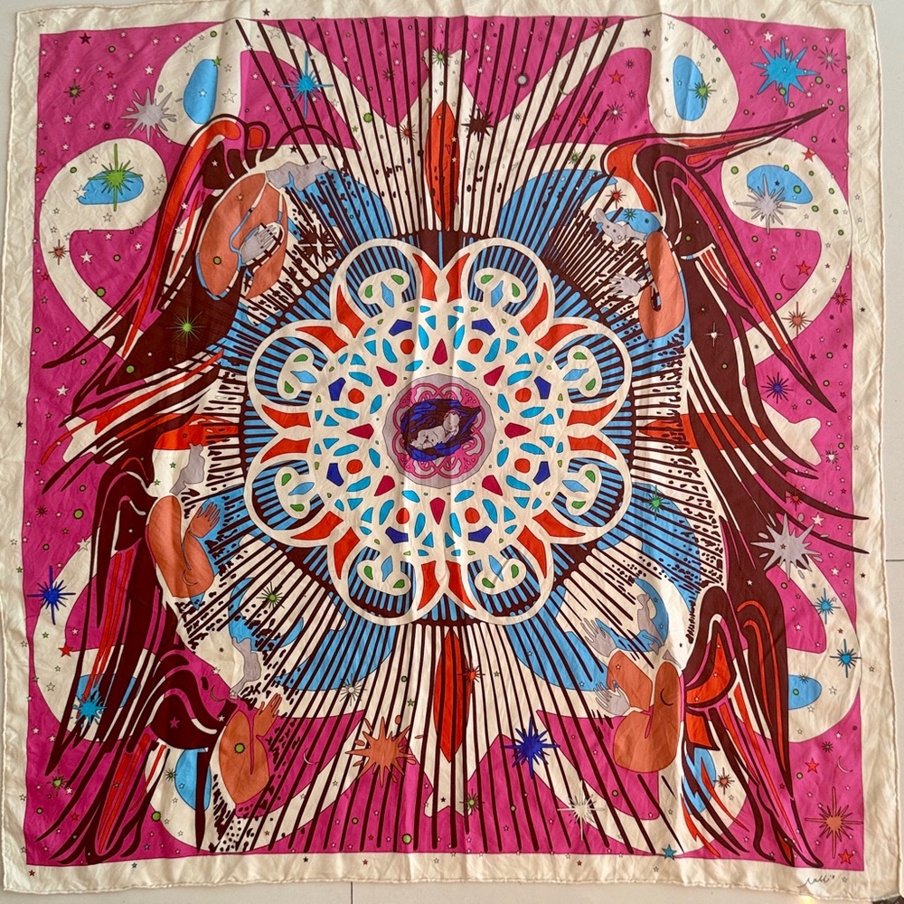 Vintage Psychedelic Print Silk Scarf